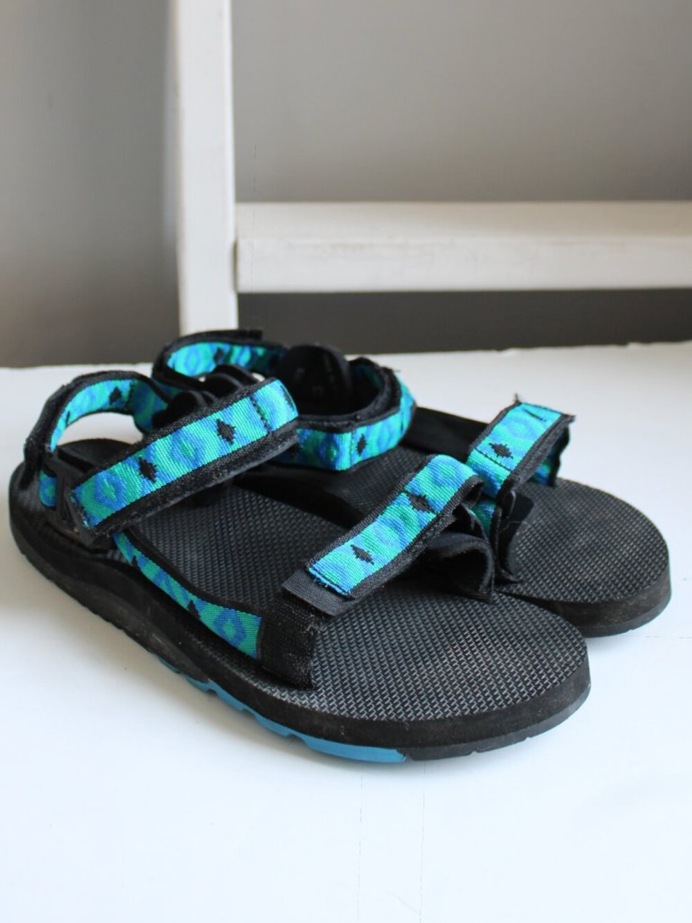 LL Bean Merrell Air Cushion Blue Green Outdoor Velcro Straps Sandals Mens sz 10